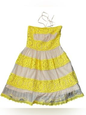 Foxiedox Mia Yellow Lace Halter Mini Dress Womens Size Small